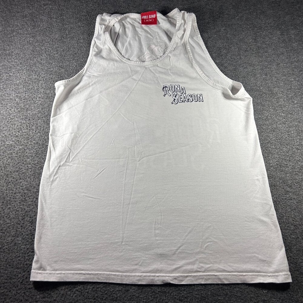 Full Send Nelk Boy's Rona Season Parrot Beach Shirt Sz Med White Tank Top Shirt